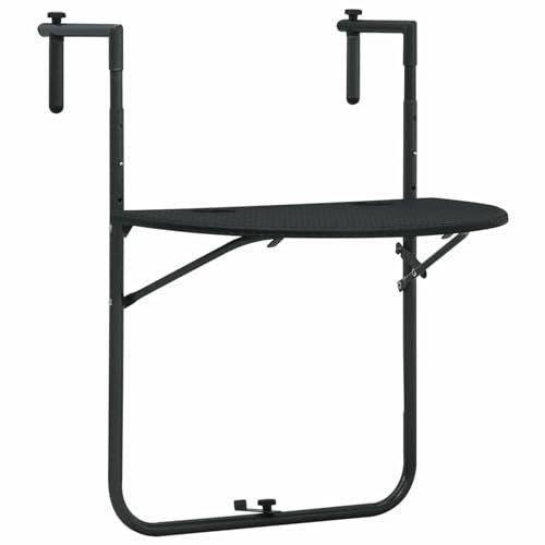 LAPOOH Balkonhängetisch, Balkontisch, Balkonmöbel Kleiner Balkon, Balkon Möbel, Gartentisch, Tisch Klein, Schwarz 60x64x83,5 cm Kunststoff Rattanoptik