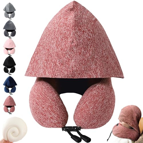 YOUYIKE Coussin de Voyage, Coussin Avion à Capuche, Coussin Voyage à Capuche Idéal pour Dormir dans l’Avion, la Voiture, Le Train, Le Bus et à la Maison (Rouge)