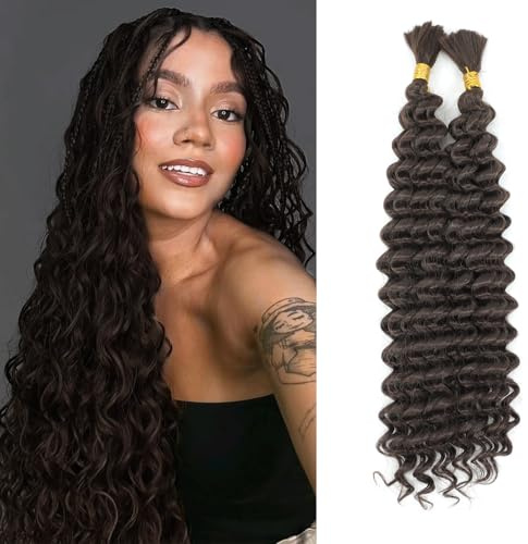 Deep Wave Bulk Hair for Braiding 22 inch No Weft Deep Wave Bundles Curly Braiding Hair Extensions for Boho Braids and Wavy Braiding 2 Braids Per Pack (4#, 22inch (1pack))