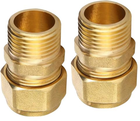 2 Stück Messing Klemmringverschraubung 16mm x 1/2, Übergang mit 1/2 AG | Übergang Klemmring-Schraubfitting, 16mm x 1/2 Zoll AG Klemmringverschraubung, für Mehrschichtrohr DVGW und Aluverbundrohr