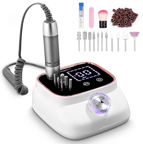 UIHOL 45,000RPM Fresa per Unghie Professionale, Lima Elettrica per Unghie, Touchscreen, con Punta in Ceramica Kit Unghie, Salone Manicure Set e Pedicure Elettrico per Semipermanente Gel, Oro Rosa