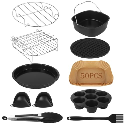 BUCOMTU Kit 11 pièces d'accessoires pour friteuse à air (sans BPA) — compatible pour COSORI Turbo Tower Pro 10,8 L, pour Philips Airfryer XXL, pour Ninja MAX PRO AF180EU, 5,5 L/6,4 L