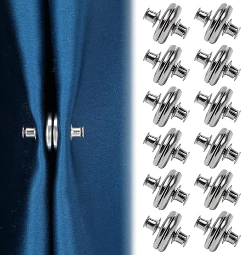 LIUYIDM Avtagbara gardinklämmor inomhus med magneter, 12 stycken, silver, magnetgardinstänger, hållbara magneter för gardiner, för sovrum, vardagsrum, badrum, kök, kontor