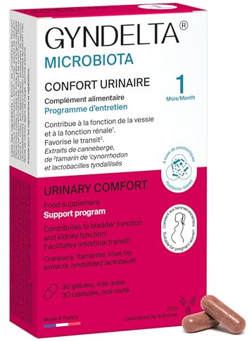 GYNDELTA® Microbiota | Confort urinaire et digestif de la femme | Canneberge Pacran®, Tamarin, Cynorrhodon & probiotiques | 30 gélules végétales | Cure 1 mois | Fabriqué en France