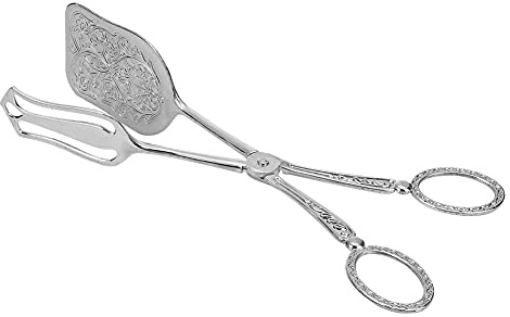 Cocoarm Bread Tong Pinzas Vintage para Buffet Ensalada Pastelería Horneado Alimentos Pinzas de Aleación de Zinc para Servir Comida con Ergonómico y Diseño de Cabeza Cuadrada, Longitud (SILVER)