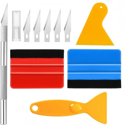 Zhenghebuy Car Vinyl Wrap Tool kit,10 Pcs Wallpaper Smoothing Tool,Vinyl Squeegee,Felt Squeegee,Edge Trimmer,Vinyl Trimming Tool for Car Wrapping and Install Wallpaper