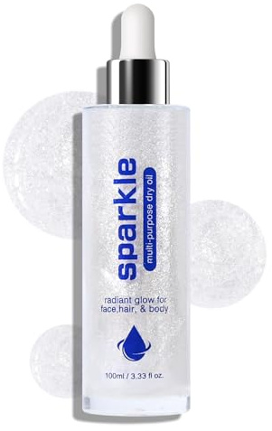 KYDA Body Shimmer Oil, High Gloss Face and Body Luminizer Oil, Face Glitter Lotion Makeup, Long Lasting and Moisturizing Liquid Highlighting Drops for a Radiant Glow- White moonbeam, 3.33 Fl Oz