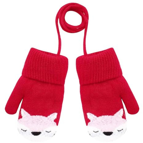 OIXYEY Gants Tricotés Pour Enfants, Joli Motif Renard, Gants Hiver Pour Bébés,Gants Hiver Pour Enfants À Motifs De Dessins Animés, Gants Chauds Doublés Polaire Pour Filles Et Garçons De 1 À 3 Ans