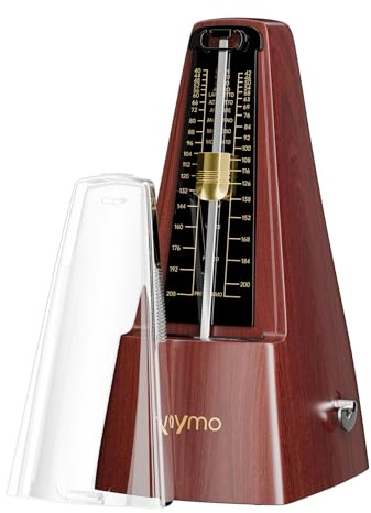 Rhymo Metronom Mechanisch mit Glocke, Aufgerüstetes Uhrwerk | 40-208 BPM, 4 Genaue Taktarten (2/4, 3/4, 4/4, 6/8) für Klavier, Gitarre & Schlagzeug (Walnussfarbe)