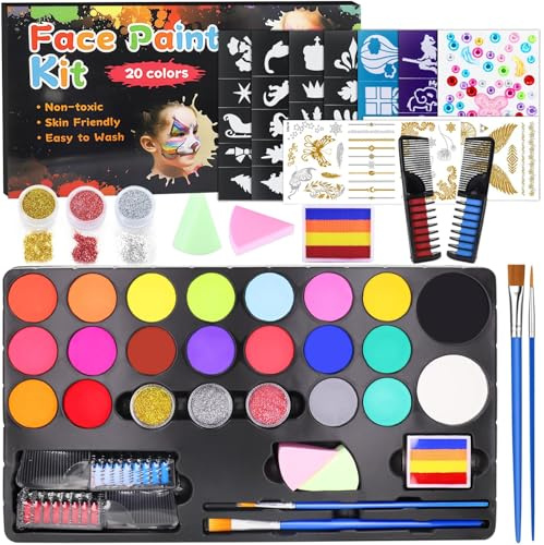 Gesichtsfarbe Kinderschminken Set, 20 Farben Bodypainting Farben | Theaterschminke,Kinderschminke Wasserbasis, Faschingsschminke Face Paint,Kinderschminke für Halloween Karneval Party