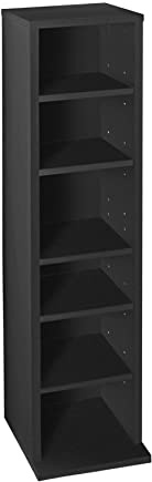 Lillyvale DVD Storage Tower Rack 102 CD Unit Shelf Organiser Archive Wood Black (Black) - Particle Board/MDF - 90x23x19cm - 6 Adjustable Shelves