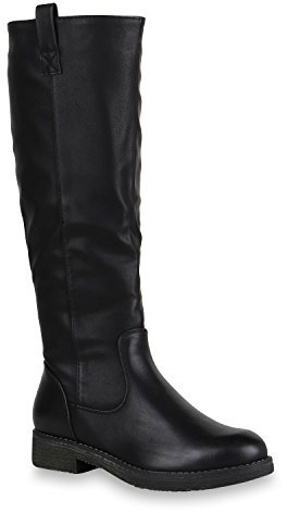 Damen Reiterstiefel Leicht Gefütterte Stiefel Leder-Optik Schuhe 150623 Schwarz 38 Flandell