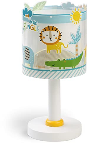 Dalber Kinder Tischlampe Nachttischlampe Little Jungle Dschungel Tiere Löwen Elefanten Giraffen Krokodil, 40 W, Bunt