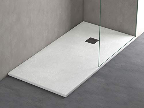 Plato ducha resina antideslizante textura pizarra Smooth Bricodomo 80x120 Blanco