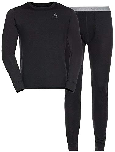 Odlo Herren Funktionsunterwäsche Set 100% Merino 200 Gramm, Black - Black, L