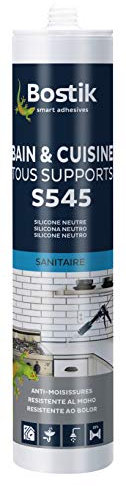 Bostik S545 – Mastic Silicone Bain et Cuisine – Jointe Tous Matériaux – Traité Anti-Moisissures – Conservation Longue Durée – Couleur : Blanc – Cartouche 300 ml