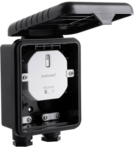 Smartwares Plug & Connect Außen-Einbauschalter mit Anschlussdose – 1 Kanal – Zur Steuerung der Außenbeleuchtung – Bis zu 1000 W – Funkreichweite bis zu 30 m – SH4-90451