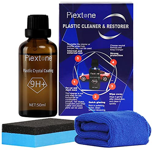 Plextone Limpiador y restaurador de plástico, esmalte de plástico, restaurador de plástico para coche que evita el secado y el envejecimiento, cuidado de plástico para coches, camiones, motocicletas.