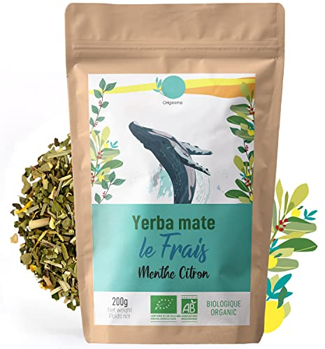 ORIGEENS YERBA MATE ECOLÓGICO Menta Limón 200g - Le Frais | Yerba Mate Ecológico No Torrefacto, Hojas, Sin Tallo y Sin Polvo | Bebida Energética y Detox