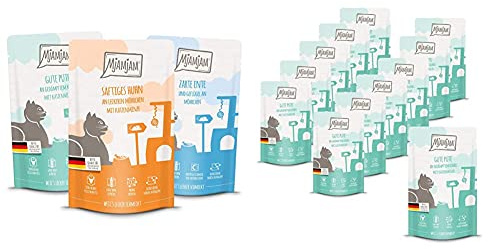 MjAMjAM MjAMjAM - Mixpaket IV, 12 x 125g, 1er Pack (1 x 1.5 kilograms) & Premium Nassfutter für Katzen - Quetschie - Gute Pute an gedämpftem Kürbis, 12er Pack (12 x 125 g), getreidefrei