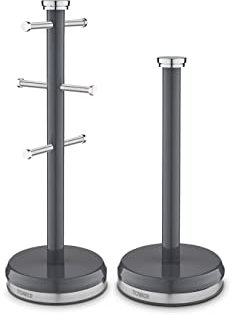 Tower T826172GRP Belle Mug Tree and Towel Pole Set, Stainless Steel, Graphite