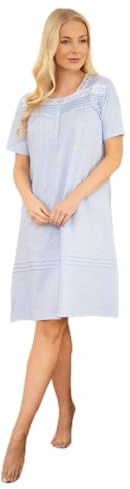 Camille 100% Cotton Short Sleeved Women's Nightie | Knee Length Nightdress | Comfortable & Breathable Traditional Nighty with Buttons | Classic Nightwear with Short Sleeves | White Polka Dot 14-16