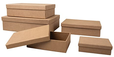 Rayher Pappmaché Boxen mit Deckel, Set 5-teilig, Pappboxen, Geschenkboxen 5er-Set, rechteckig, 10 x 7 – 26 x 17 cm, Schachteln, braun, aus Karton, FSC zertifiziert, Aufbewahrungsboxen, 67384000