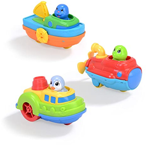 Dickie Toys ABC - Wasserspielzeug Ocean Team – eins von DREI verschiedenen Spielzeugbooten mit Tierfigur, 14 cm, ab 12 Monate, schwimmendes Badespielzeug für Babys & Kinder ab 1 Jahr