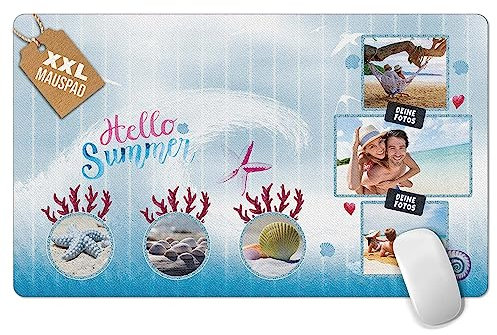 Print Royal PR Großes Mousepad mit Foto selbst gestalten - Urlaub-Fotocollage mit 3 Fotos - Welle und Korallen - XXL Mousepad Bedrucken, Geschenke für Freunde | Schreibtischunterlagen, 600 x 350 mm