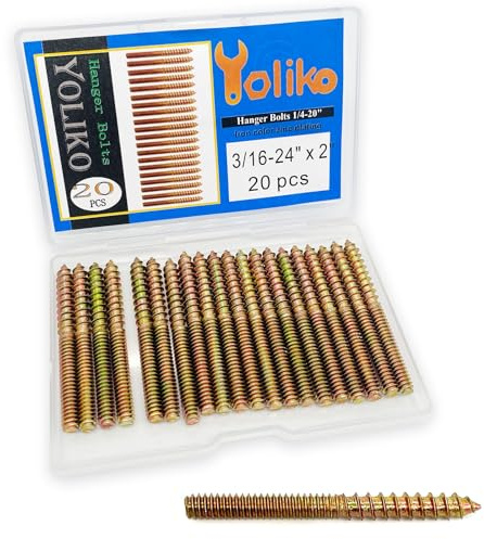 Yoliko 20 Pack 3/16-24x 2 Inch Hanger Bolts 3/16-24 Double Headed Bolts 3/16 Wood Dowel Screw Self-Tapping Screw Hanger Bolts for Furniture Screws Double Screw Threaded Rods Bolt 50.8mm Length