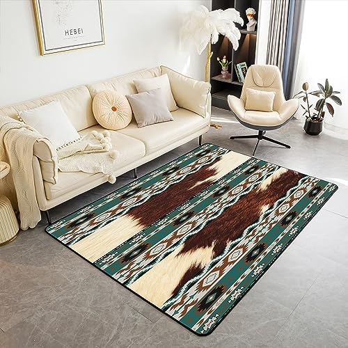 Alfombra de piel de vaca para niños, alfombra de área de 100 x 150 cm, alfombra bohemia de cuero vacuno para interiores para niños y niñas, decoración de granja, alfombra decorativa para mujeres y
