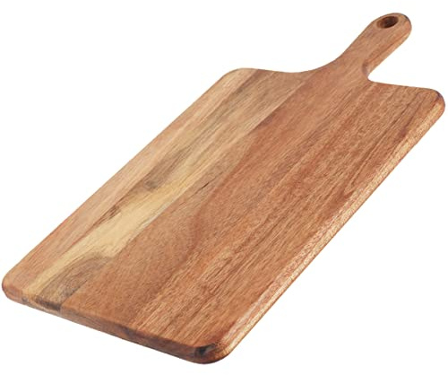 Tabla de cortar de madera de acacia con asa, redonda y rectangular, bandeja portátil de madera para servir, tabla de cortar de madera para carne, pan, queso, pizza, verduras, frutas, alimentos