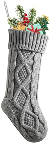 Weihnachtsstrümpfe – Der Weihnachtsmann legt Geschenke auf Socken, Nikolausstrumpf zum Befüllen und Aufhängen, Kamin Weihnachtssocken, Gestrickt Socken Nikolausstiefel für Weihnachten Deko (Grau)