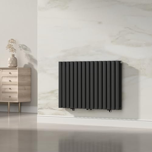 [neu.haus] Termosifone da Parete Radiatore Design Riscaldamento ad Acqua Calda Termoarredo a Pannello Doppio con Elementi Tubolari 60 x 90 cm - Nero