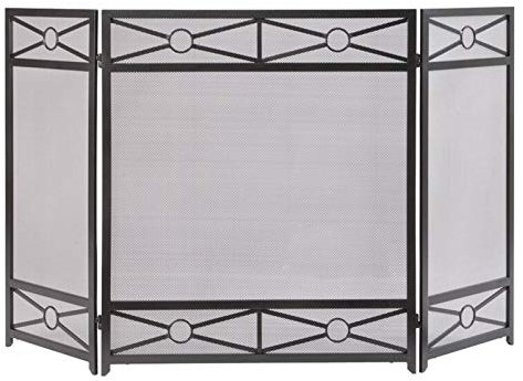 Griglia parascintille per caminetto, moderno parascintille in rete di acciaio a 3 pannelli pieghevole, robusta finitura nera in ferro battuto Present