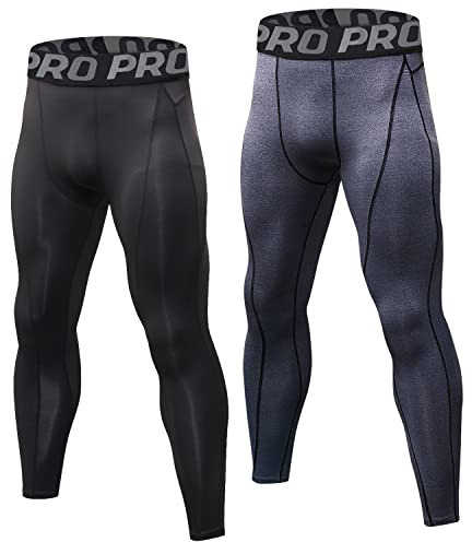 LNFINTDO 2-pack herr löparleggings sport kompressionsbyxor svala torra basskikt för träning atletisk träning, cykling och gym, #svart + grå, XL