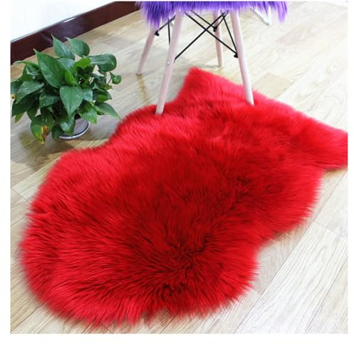 Hrlace Tapis en Peau d'Agneau - Fausse Fourrure, Coussin de Chaise Doux et Moelleux, Tapis de Lit en Imitation de Laine, Nappe de Canapé - Rouge, 60 x 90 cm