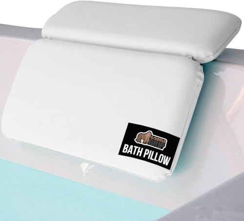 Gorilla Grip badkudde för badkar, förbättrade starka sugkoppar, vattentäta nackstöd, bekväma badkarskuddar för nackhuvud och ryggstöd, tillbehör till hemspa, 2 paneler, 35 x 30 cm, vit