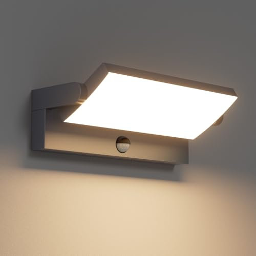 Klighten 45W Outdoor Wall Light with Motion Sensor Waterproof IP65, Aluminum Outside Lights with Sensor and Swiveling LED Panel for Entrance Garden Terrace, 3480LM, Warm White 3000K, Anthracite
