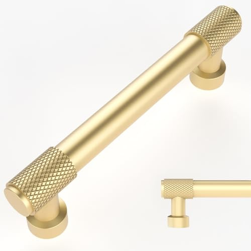 Amerdeco 10 Stück Möbelgriffe Gold, 96mm Lochabstand, Aluminiumlegierung Schubladengriffe & Schrankgriffe für Küchenschränke & Kleiderschränke UK0070