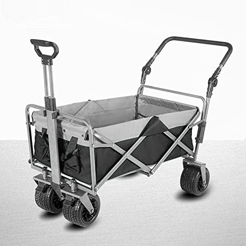 XNXYSMKJ Zusammenklappbarer Wagen mit verstellbaren Push-Pull-Griffen, Strandwagen mit großen Gummirädern, Mehrzweckwagen für Lebensmittel (Black)