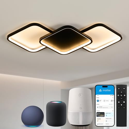 Sky angle Smart Deckenlampe mit Fernbedienung, Matter Kompatibel mit Alexa & Google Home, Dimmbar 3000K-6000K, Flush Mount für Schlafzimmer Wohnzimmer Arbeitszimmer Badezimmer