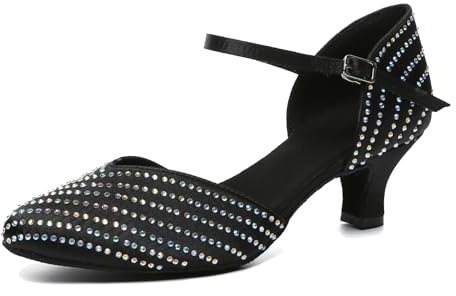 MINITOO Zapatos de baile para mujer Salón de baile Bombas con diamantes de imitación Cerrados Zapatos de boda, L633 Negro Tacón de 5 cm, 42 EU