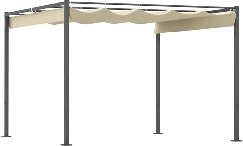 Outsunny Pergola env. 3x3m Pavillon de Jardin avec Pad magnétique Toiture de terrasse en métal, pavillon de Jardin avec Toit réglable, autoportant, Protection UV 30+, pour terrasse et Jardin, Beige