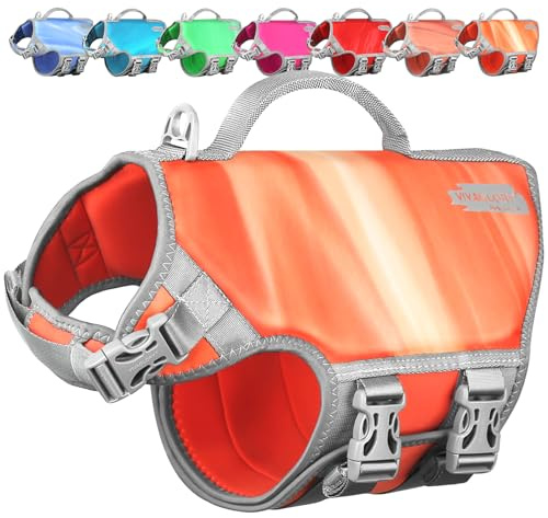 VIVAGLORY Neopren Hundlivräddningsväst för Båtliv och Simning, Hög Flytförmåga och Hållbar Design för Ökat Skrivläge och Komfort, M, Orange Solnedgång