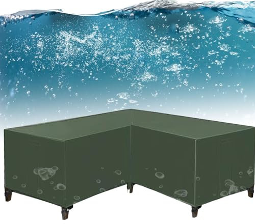 Waterproof Heavy Duty L Shaped Garden Furniture Cover 320x320x80cm Durable Oxford Cloth Patio Furniture Cover for Corner Sofa Waterproof Air Vent and UV Resistant