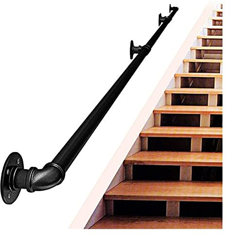 Industrietreppengeländer aus schwarzem Metallrohr, für Innen- und Außenbereich, Treppenhaus, Dachboden, Dachboden, Treppenstufen, Industrie-Stil, Handlauf, rustikales Design, einfache Installation