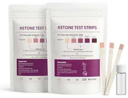 200x Keto Teststreifen für Urin – Ketose Test für die Keto-Diät & Ernährung – inkl. 5ml Leerflasche für zb. MCT Öl – Ketone schnell & zuverlässig messen – 2 x 100 Ketostix