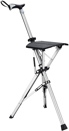 El bastón de asiento Ta-Da es el bastón/bastón que se convierte en una silla con trípode, ideal para ver y disfrutar de deportes al aire libre, caminar y para un descanso mientras caminas (negro, 850