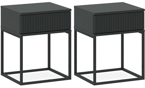 konsimo Nachttisch Rectus Nachtschrank, Modern, hergestellt in der EU - (2-St), mit Schublade, geriffelte Schubladenfront, Push-to-Open (anthrazit/schwarz)